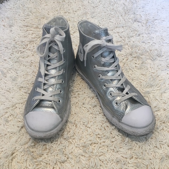 converse all star silver metallic high top trainers